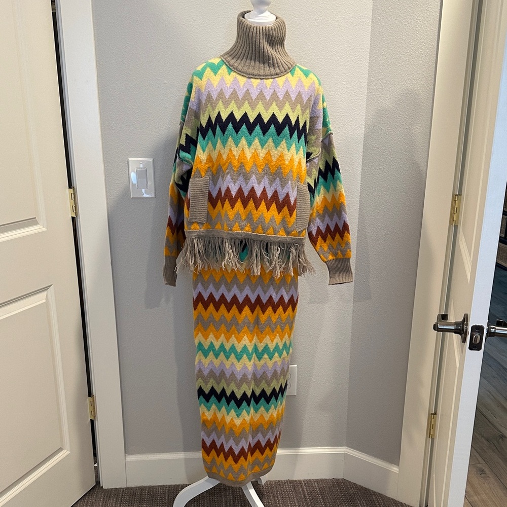 Multicolor Chevron Turtleneck Sweater and skirt Plenty by Tracy Reese